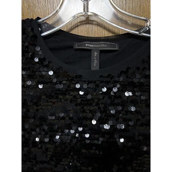 BCBG XXS BLACK SEQUIN BodyCon PARTY HOLIDAY NEW YEARS EVE DRESS Swifty Y22 - Picture 2 of 7